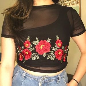 Mesh floral crop top